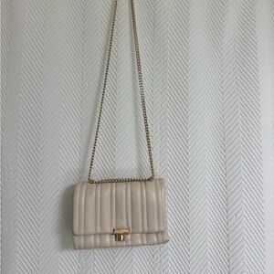 Zara Beige Quilted Crossbody Bag with Gold Chain